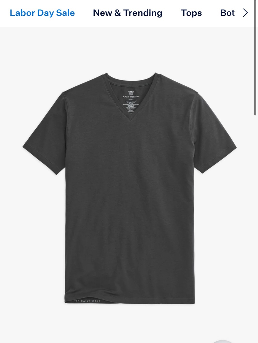 Mack Weldon M Silver V-Neck Short Sleeve Tee. Stealth Grey.